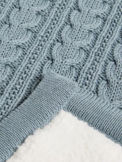 Cable Knit Sherpa Fleece Baby Blanket,Cadet Blue